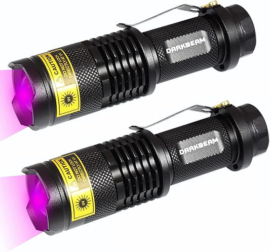 DARKBEAM UV 395nm Flashlight Ultraviolet led Light Blacklight Wood's lamp Portable 400nm Mini Detector for Dog/Cat Urine Pet Stains, Anti-counterfeiting Identification, Resin Curing，2 Pack