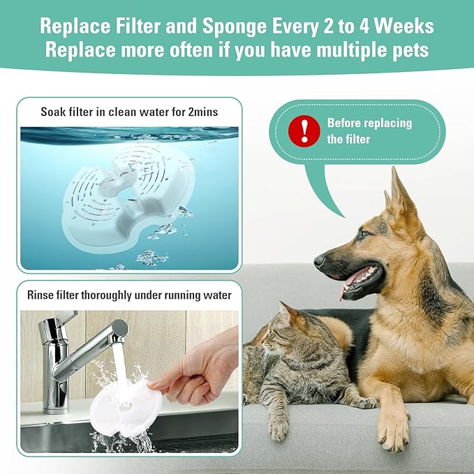 8 Pack Replacement Filters & Pump Sponges for 67oz/2L Colorful Cat Fountain with LED Light, BFLICROY Cat Water Fountain Filter, Quadruple Filtration Pet Fountain Filters Replacement