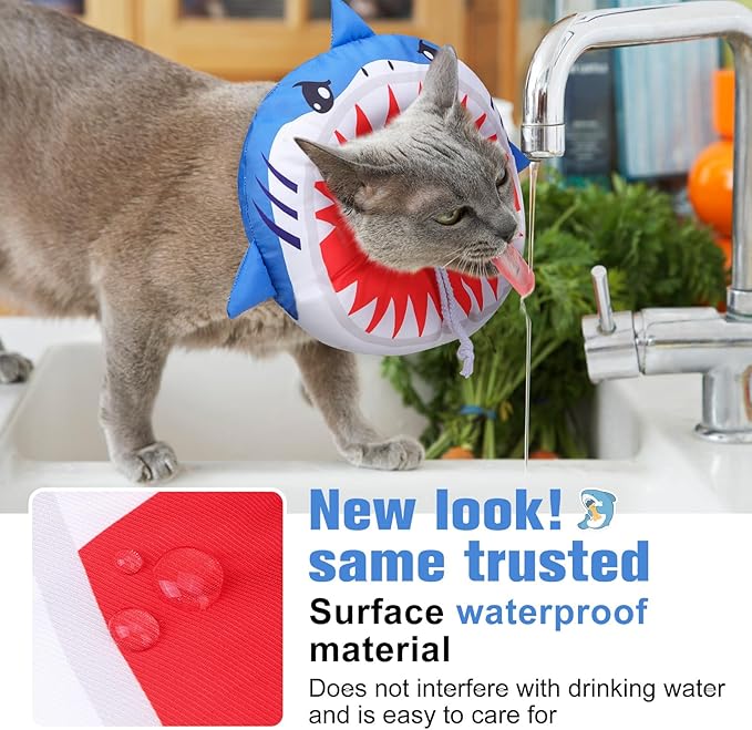 BEAUTYZOO Cat Cone Collars Soft, Cat Recovery E Collars After Surgery to Stop Licking, Adjustable Elizabeth Circle Collar Cute Pet Donut Pillow for Cats Kitten Small Dogs, Cute Shark S
