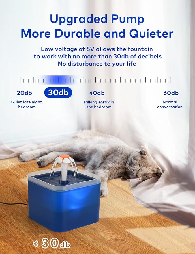 Cat Water Fountain Blue Flower: Cat Fountain Cute - 67oz/2L Small Pet Water Fountain - for Kitten&Kitty& Small Dogs