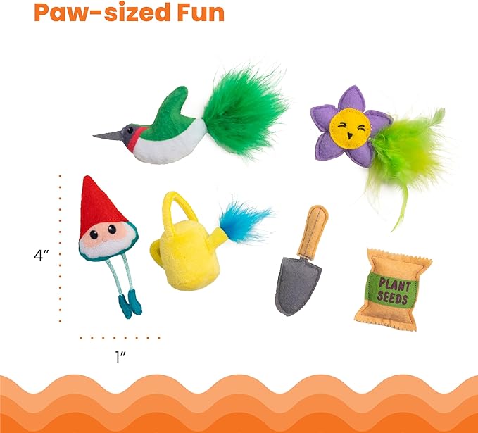 Catstages Garden Fur-Ends Interactive Catnip Toys 6 Pk with Feathers, Crinkle