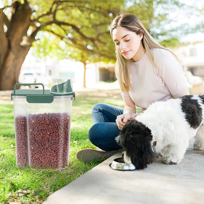 5lbs Cat Dog Storage Container Portable with Upgraded Large Spout and Cup, Plastic Pet Food Dispenser BPA-Free for Small Animal Kibble, Bird Seed, Oatmeal, Rice, Flour, Brown Sugart-2 Set Royal Green