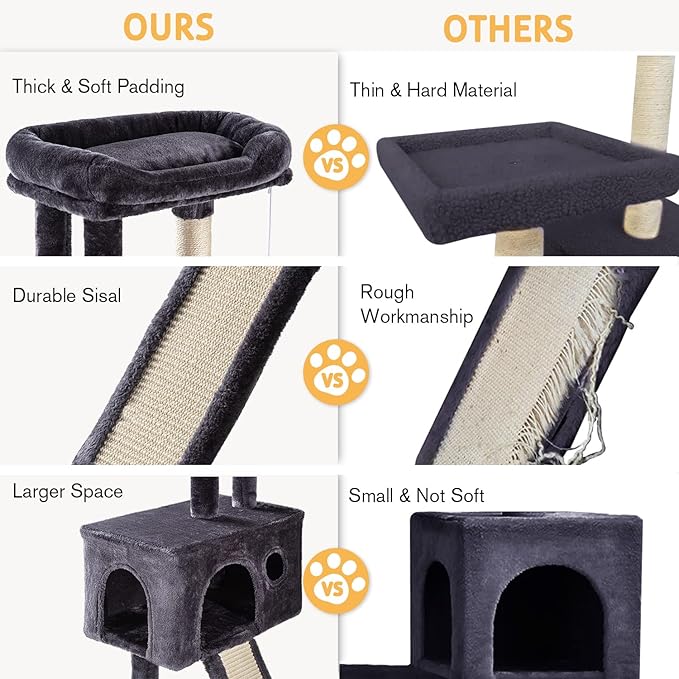 SHA CERLIN Cat Tree 36 Inches Cat Tower with Hammock, Sisal Scratching Post for Indoor Kittens, Small Room, Smoky Grey