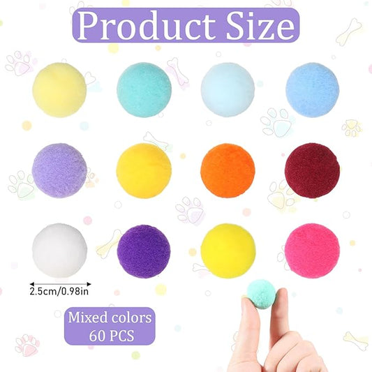 60 Pcs Cat Toy Balls 1-inch Colorful Cat Pom Pom Balls Soft Interactive Cat Balls Cat Play Toy Cat Exercise Toys Cats Interactive Playing Quiet Ball Fuzzy Kitten Ball for Cat Pet
