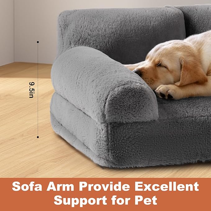 Dog Couch Bed - Cat Bed for Indoor Cats, Calming Pet Sofa Puppy Sleeping Nest with Removable Washable Cover, Cute Dog Puppy Couch and Lounge Chair for 45lbs Cat & Small Medium Dogs(Light Grey)