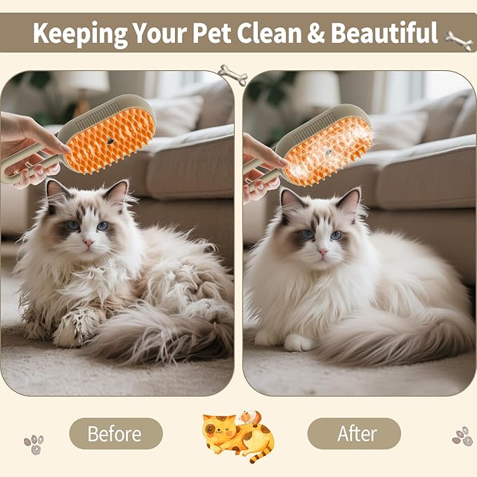 Cat Steam Brush for Shedding 4 in 1 Dog Brush with Steam Pet Hair Cleaning Brush Comb for Spray Pet Grooming for Long & Short Haired Pets Comb for Cats (Brown)