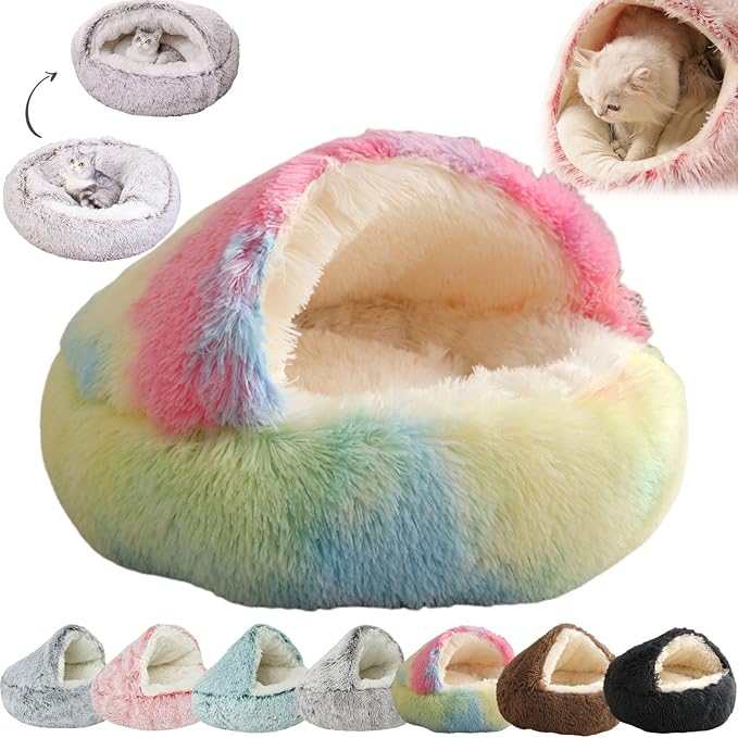 Lapcatz Nest Bed - Dogegis Dog & Cat Bed, Washable Fluffy Pet Bed - Large 26in, Rainbow