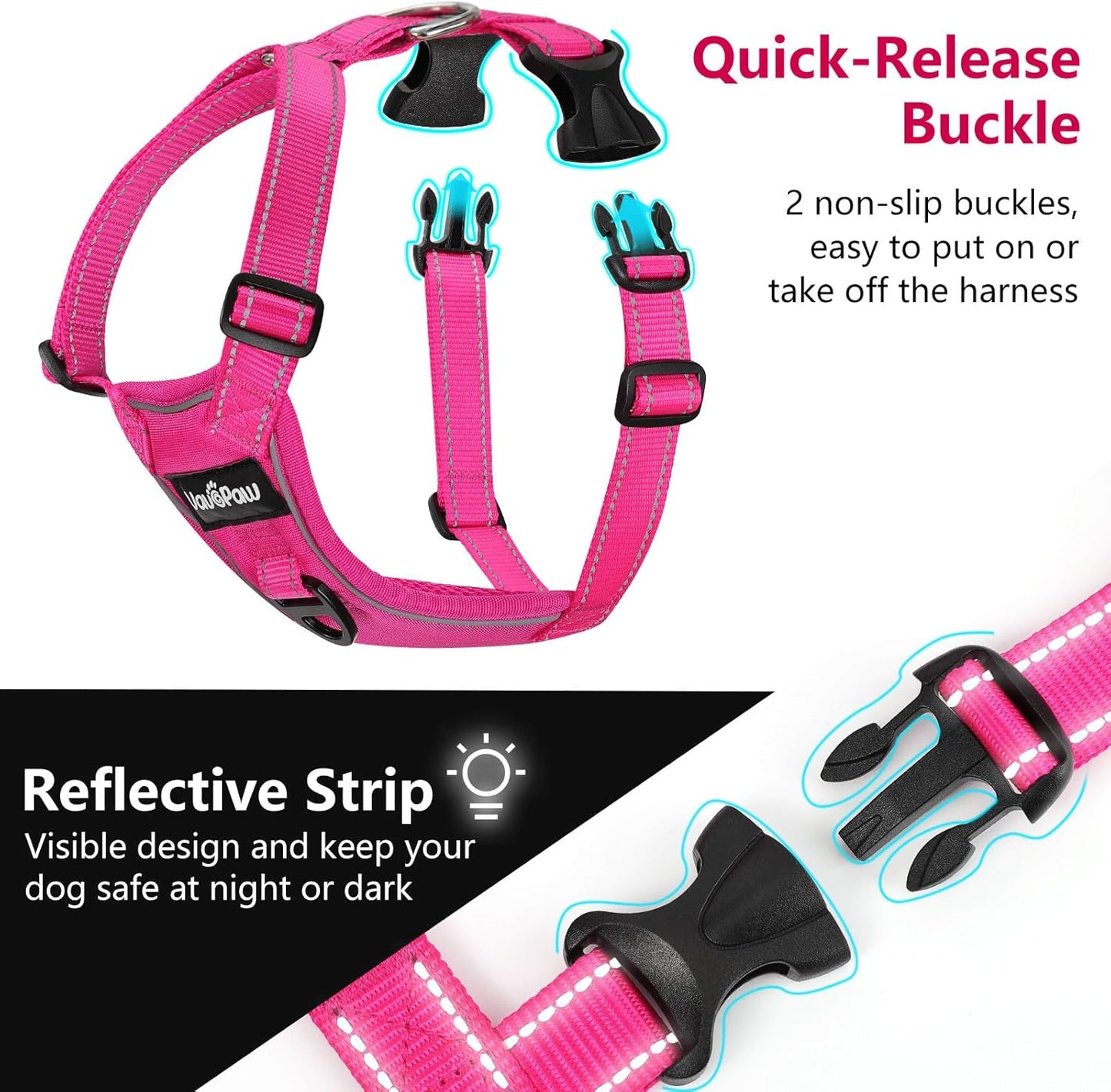 Dog Seat Belt Harness for Car, Dog Car Harness Adjustable Mesh Breathable & Dog Seatbelt Safety Tether with Elastic Bungee for Small Medium Large Pets(Rose, XL)