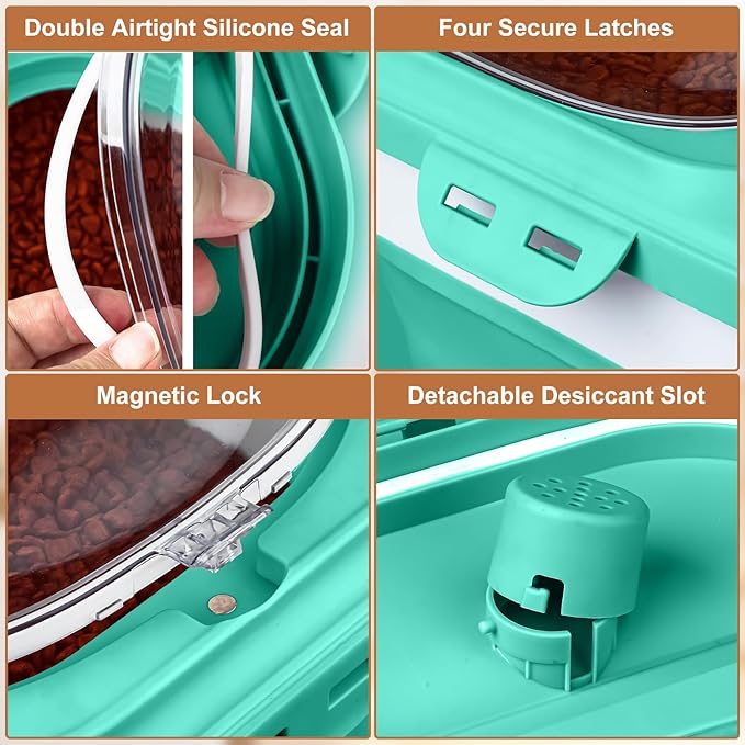 Dog Food Storage Container, 10lb to 13lb Collapsible Dog Cat Food Containers with Airtight Clear Flip-top and Pet Food Scoop, Pet Food Storage Container Bin for Dog Cat Bird Other Pets (Green)