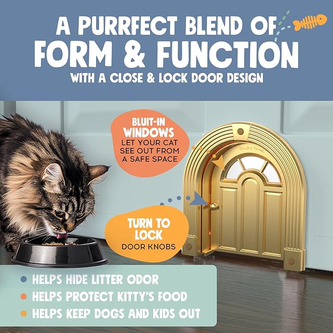 Meow Manor® Cat Door Interior Door - No-Flap, Interior Cat Door for Cats Up to 20 lbs, Easy DIY Setup, Secured Installation in Minutes, No Training Needed…