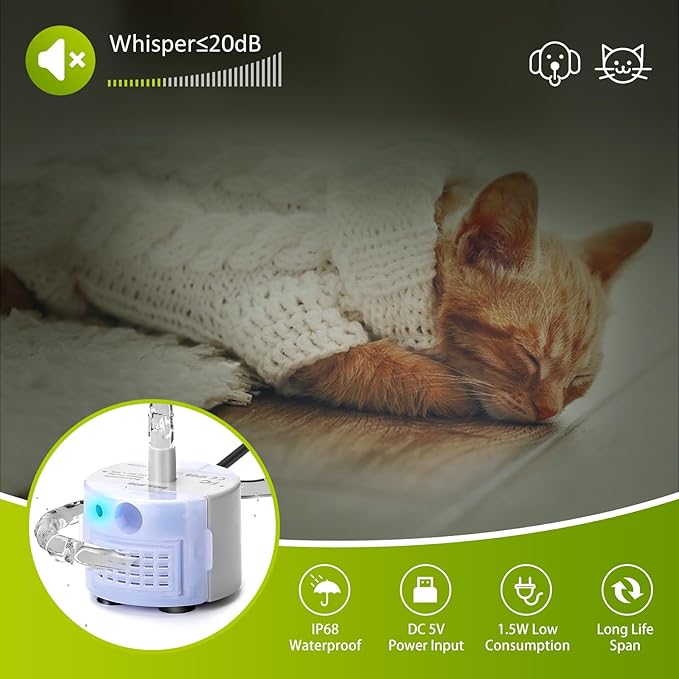 Cat Water Fountain Pump, DR-DC Replacement Pump for Stainless Steel Pet Water Dispenser, Ultra Quiet Pet Fountain Pump, IP68 SMA-800 Submersible Motor for Dog Drinking Fountain