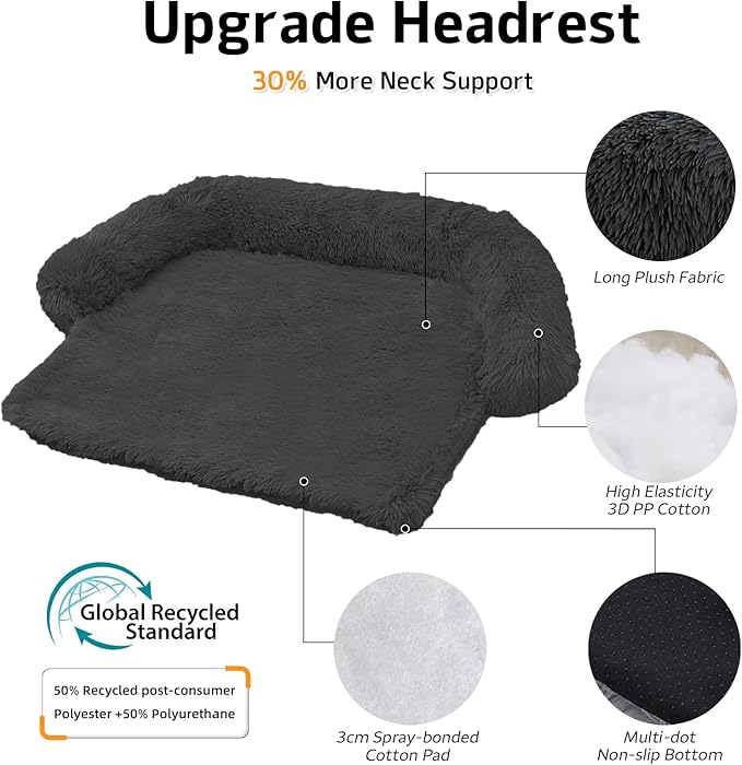 Calming Dog Bed Fluffy Plush Dog Mat for Furniture Protector with Removable Washable Cover for Large Medium Small Dogs and Cats (XS(31“x23.5”x5“), Dark Grey)