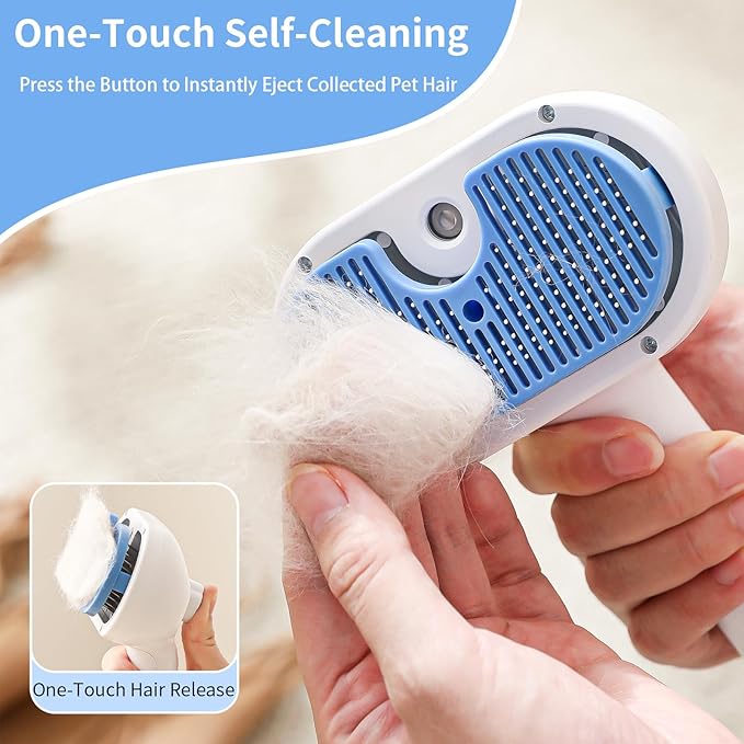 Cat Steam Brush for Shedding,3 In 1 Steam Brush for Dogs & Cats,Spray Hair Removal Comb,Includes Waterless Shampoo,Suitable for Long-haired and Short-haired Pets