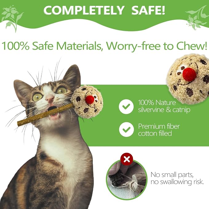 Silvervine Sticks for Cats, Lollipops Catnip Toys & Cat Chew Toy for Teeth Cleaning, Cat Toys for Indoor Cats (5-Pcs)