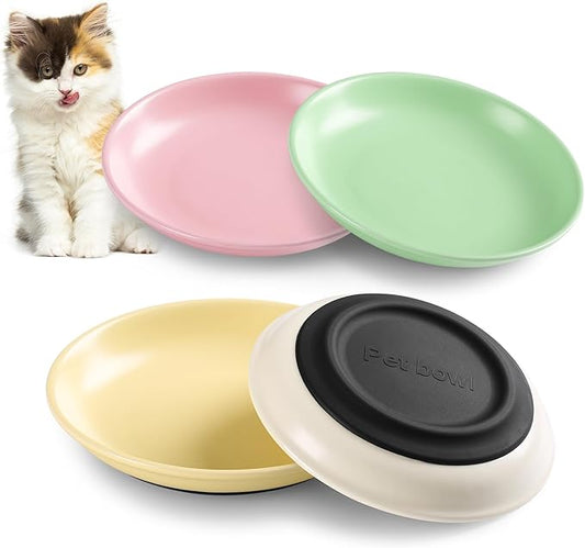 Non-Slip Cat Bowls, Ceramic Cat Food Bowl Set with Silicone Base, Cats Dishes, Cute Plates for Feeding Indoor Cats, Kitten, Small Dogs (Multi4, Shallow)