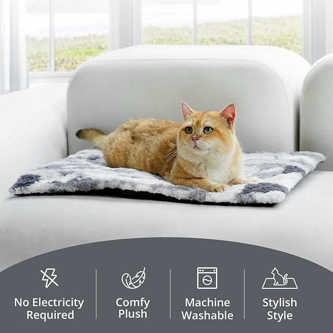 Self Warming Cat Bed, 24" x 18" Ultra Soft Cat Dog Pet Heating Pad for Indoor Outdoor, Non-Slip Heated Dog Mat Thermal Blanket