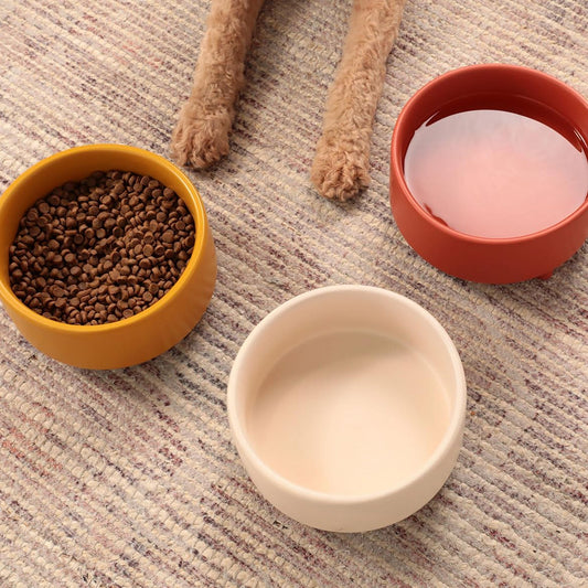 Waggo Uplift Ceramic Dog Bowl for Small Medium and Large Breeds - Heavyweight and Durable Pet Food and Water Dish Crock, Dishwasher Safe, Modern, Elevated Feeder (Buttercream, Medium)