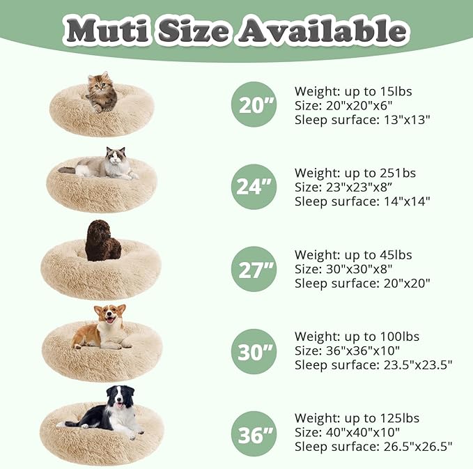 JOLLYVOGUE Dog & Cat Bed, Calming Anti-Anxiety Pet Bed for Small Dogs, Fluffy Donut Cushion for Small and Medium Pets (23")