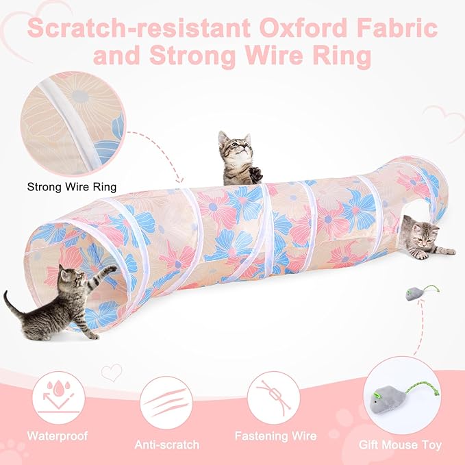 Glittme Cat Tunnel, Cat Tunnels for Indoor Cats, S-Shape Cats Cave with Cat Toys, Foldable Cat Tubes and Tunnels for Cats, Rabbit, Puppy, Guinea Pig