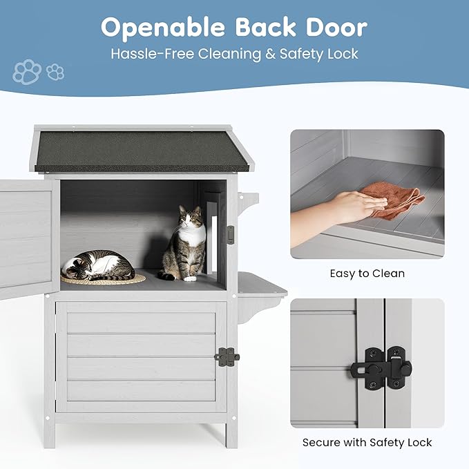 Outdoor Cat House for Multiple-Cats：Wooden Cat Shelter with Weatherproof Roof, Easy Access & Ventilation, Large Pet Catio for Feral Cats, Indoor Outside Use