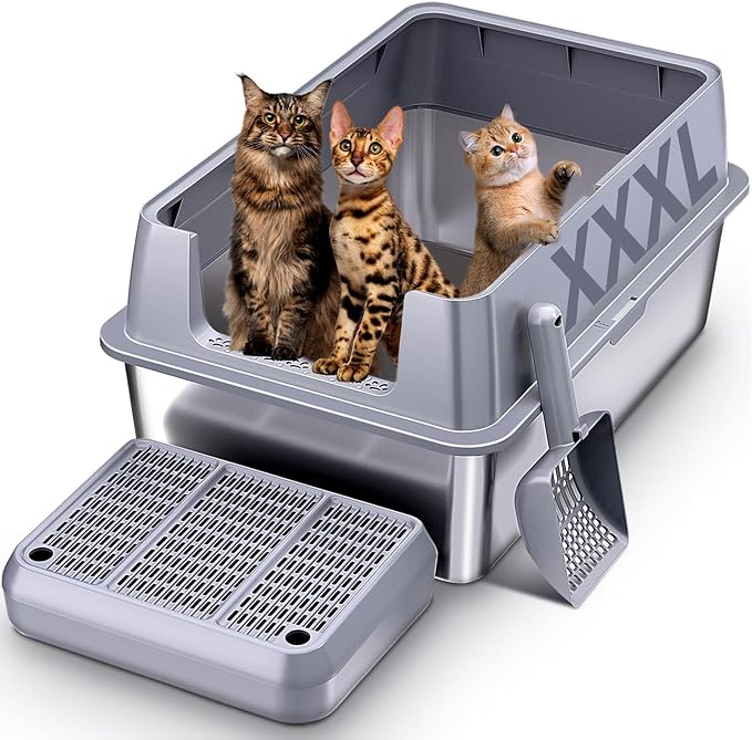 Stainless Steel Litter Box with lid,28" L x20 W XXL Extra Large Litter Boxes,Metal Litter Box with Hight Sides for Big Cats& Multiple Cats,Never Absorbs Odors, Anti-Urine Leakage, Easy Cleaning