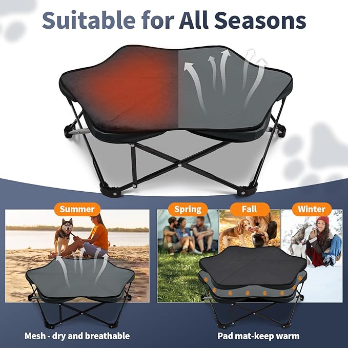 Pozico Hexagonal Elevated Dog Bed, 32" Foldable Pet Cot with Carry Handle, Removable Plush Cushion, Breathable Raised Frame for Medium/Small Dogs – Indoor & Outdoor Use