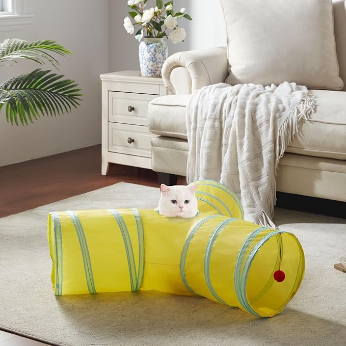 Cat Tunnels for Indoor Cats 3 Way Play Toy Kitty Tunnel Peek Hole Toy with Ball for Cat Tube Fun for Rabbits Kittens and Dogs
