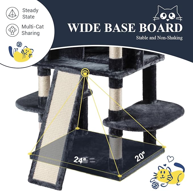 Allewie 68 Inches Cat Tree/House and Towers for Big Feline/Scratching Post/Multi-Level Large Kitty Climbing Tree with Condo/Smokey Grey