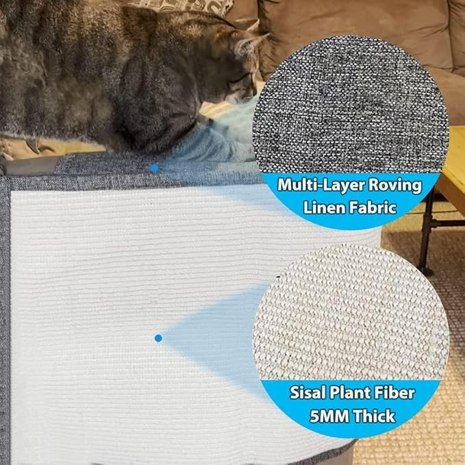 NATUYA Cat Scratch Couch Protector, Sisal Furniture Protector Cat Scratching Pad, Anti-Cats Scratch Sofa Armrest Couch Protective Shield with Pocket (Dark Gray, Fit Left or Right)