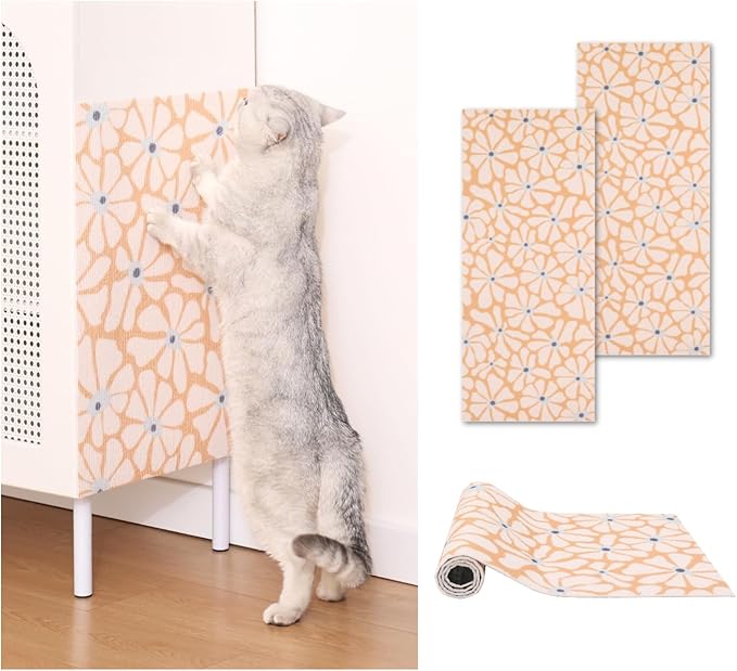 Set of Two 39.4’'x15.8’’ Trimmable DIY Upholstery Cat Anti-Scratch Mat - Asisumption Self-Adhesive Pads for Carpet, Cat Tree Shelves Replacement, Cat Climbing Walls and Couch Protector (Floral)