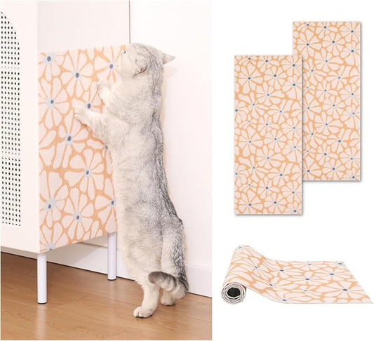 Set of Two 39.4’'x15.8’’ Trimmable DIY Upholstery Cat Anti-Scratch Mat - Asisumption Self-Adhesive Pads for Carpet, Cat Tree Shelves Replacement, Cat Climbing Walls and Couch Protector (Floral)