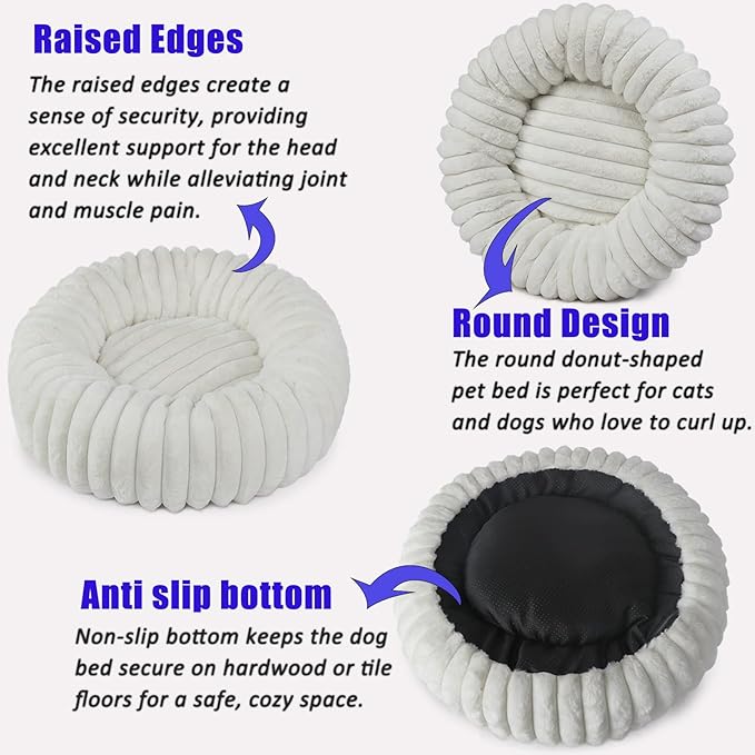 Small Cat Beds for Indoor Cats - Washable Round Kitten Bed, Cute Pumpkin Shape, Comfy Sleeping for Puppy, Small Dogs, Kitty - 19 Inch, Cream