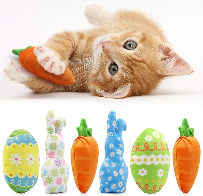 Easter Spring Cat Catnip Kitten Chew Bite Toys Interactive Pillows Teeth Plush Plaything for Cat Gift Cat Lover Funny Pets Supplies Set of 6