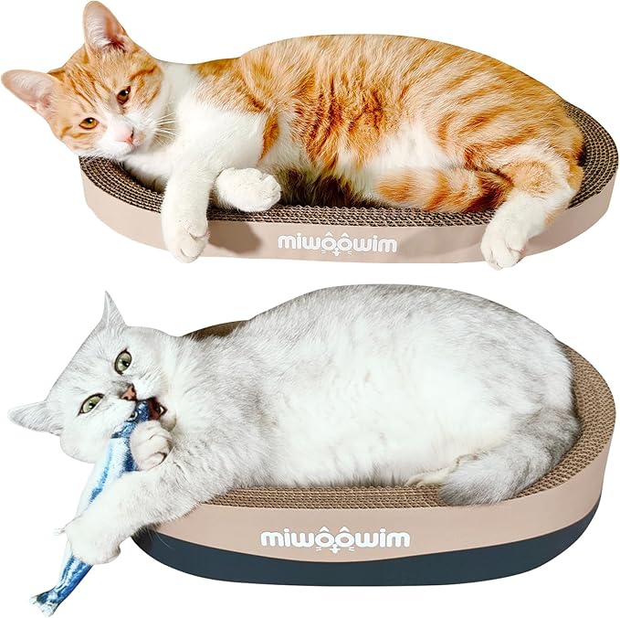3PSC Cat Scratcher Cardboard, Oval Cat Scratch Pad Bowl Nest for Indoor Cats, Round Cat Scratching Board Corrugated Lounge Cat Bed, Furniture Protector for Couch