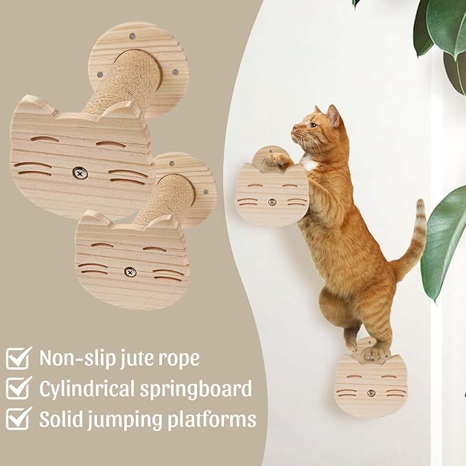 Cat Wall Shelves with 4 Step Scratch Post & Hammock Bed Wooden Floating Climbing Furniture for Sleeping and Playing Indoor Cat Climbing Shelf Corner Shelf Perches Support 20 LBS