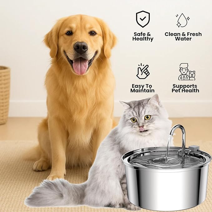 Pawira Water Fountain for Cats, 2025 Upgraded 3.2L/7L Stainless Steel Cats & Dogs Water Fountain with Filter Sets, Multi-Filtration, Whisper Quiet, Easy to Clean (7L/254oz, Type B + 4 Filter)