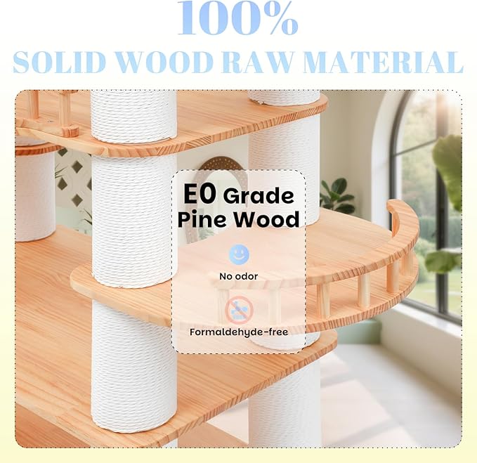 77" Tall Large Cat Tree,Solid Pine Wood Multi-Level Modern Cat Tower with Sisal Scratching Posts,Cat Condo and Removable Washable Cushions,Luxury Huge Cat House for Indoor Cats Large Adult