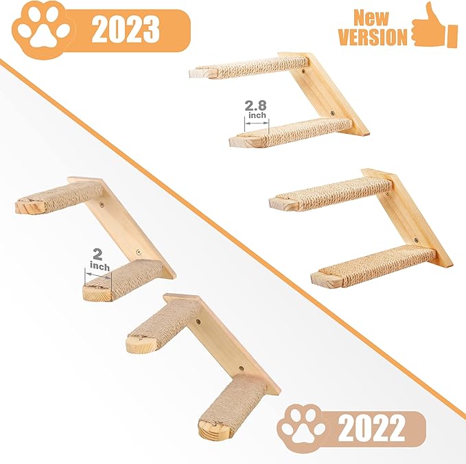 Cat Climbing Stair Shelf Wall Mounted Reversible Left & Right Direction, Cat Stairway Shelf for Climbing with Sisal Rope Ladder Wall Furniture