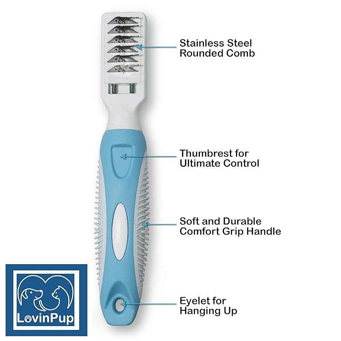 Pet Mat Remover Easily removes Mats Professionally from your DOGS & CATS and Straightens Tuft & Knotted Pet hair. Extremely Gentle on pets, works on Sensitive Skin too! Blue