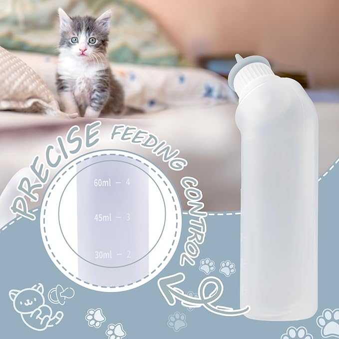 5Pack Kitten Bottle for Nursing Puppy Milk Kitten Bottles Feeding Kit Silicone Nipple for Newborn Pets Kittens, Puppy,Squirrel (Grey)