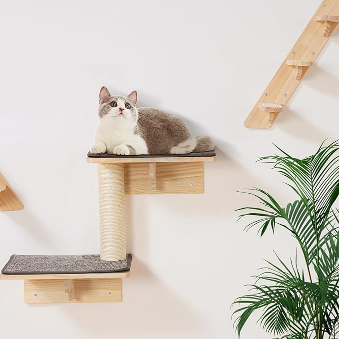VEVOR Wall Mounted Cat Shelves, Perches with Jumping Boards,Hammocks & Cat Tree, Cat Furniture and Shelves up to 40 lbs for Sleeping, Playing, Climbing, Set of 7