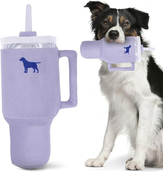 Pup Cup Tumbler Dog Toy – Birthday Dog Toy, Funny Squeaky Plush Puppy Gift, Cute Birthday Present (Lavender Purple)