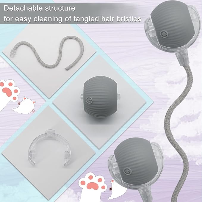 Interactive Cat Dog Toy Ball: Indoor Small Automatic Moving Smart Rolling Fun Pet Game with Led Light and String Tail for Motion Activated, Cute Kitten Puppy Present, Exercise Wheel Supplies (Grey)