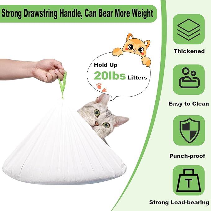 Cat Litter Liners Large, 30 Pack Jumbo Drawstring Cat Litter Bags, Extra Thick Litter Pan Liners Heavy Duty 36"x16" for cat