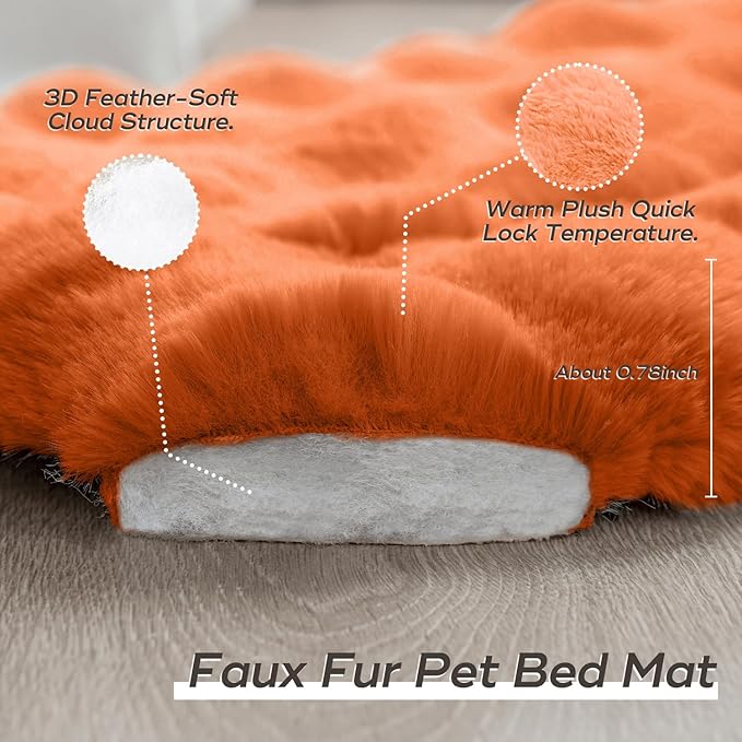 Cat Beds for Indoor Cats Faux Fur Pet Mat Cute Kitten Plush Bed with Non-Slip Bottom for Carriers/Couch Dog & Puppy Friendly 35 x 27 Inch Orange