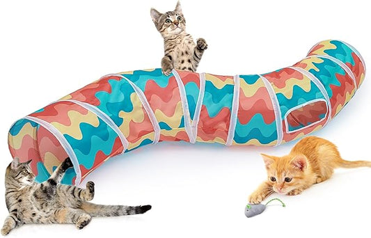 Glittme Cat Tunnel, Cat Tunnels for Indoor Cats, S-Shape Cats Cave with Cat Toys, Foldable Cat Tubes and Tunnels for Cats, Rabbit, Puppy, Guinea Pig