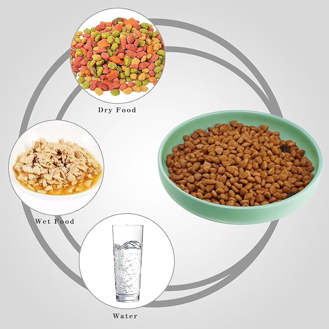 Ceramic Cat Bowls,Shallow Cat Dishes for Food and Water, 6 inch Matte Finish Wide Cats Food Bowl,Whisker Fatigue Free Pet Puppy Kitten Bowl Set of 3,Dishwasher Safe