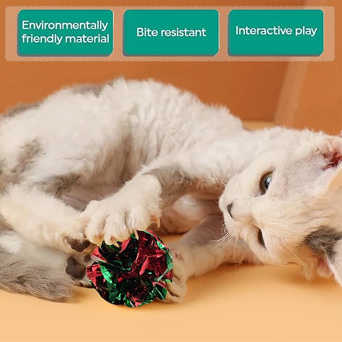 PET SHOW Pack of 30pcs Cat Toy Balls Set Interactive Pompoms Kitten Toys Golden Thread Ball Paper Balls Quiet Indoor Outdoor Footballs Play Activity Chase Training