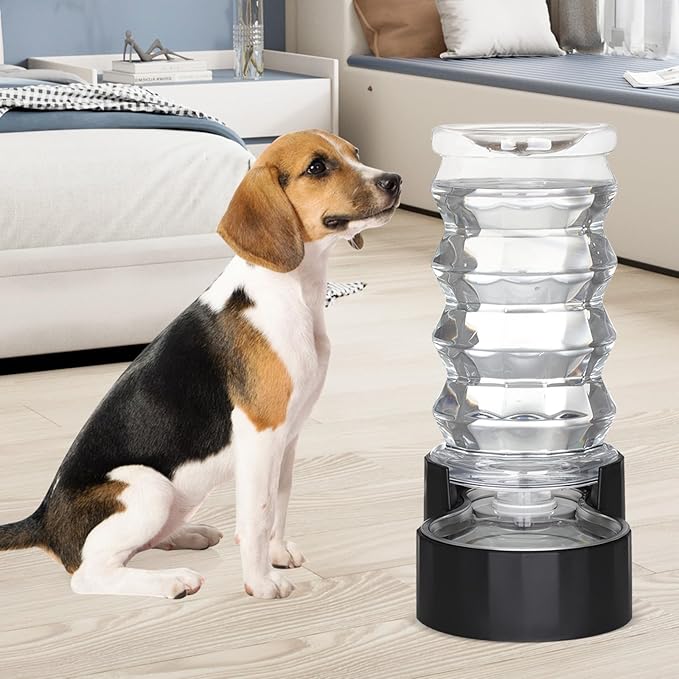 RIZZARI Dog Food Water Dispenser: 7L Automatic Black Large Stainless Steel Fountain with Filter - Gravity Water Feeder - Healthy Hydration for Pets Indoors Outdoors