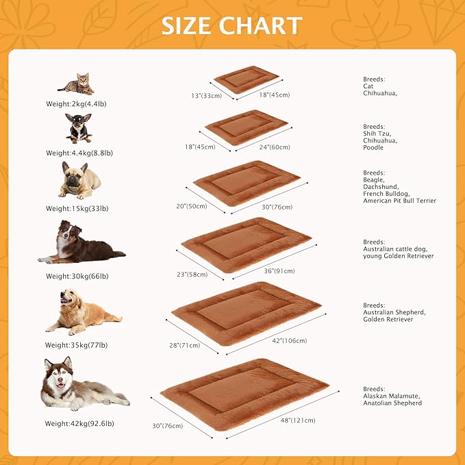 Reversible Dog Bed Mat with Plush and Corn Velvet,Soft Warm Pet Cushion, Dual Purpose Washable Sleeping Mattress Bed for Small Medium Large Dog and Cat XB004 (42"x28", Orange)